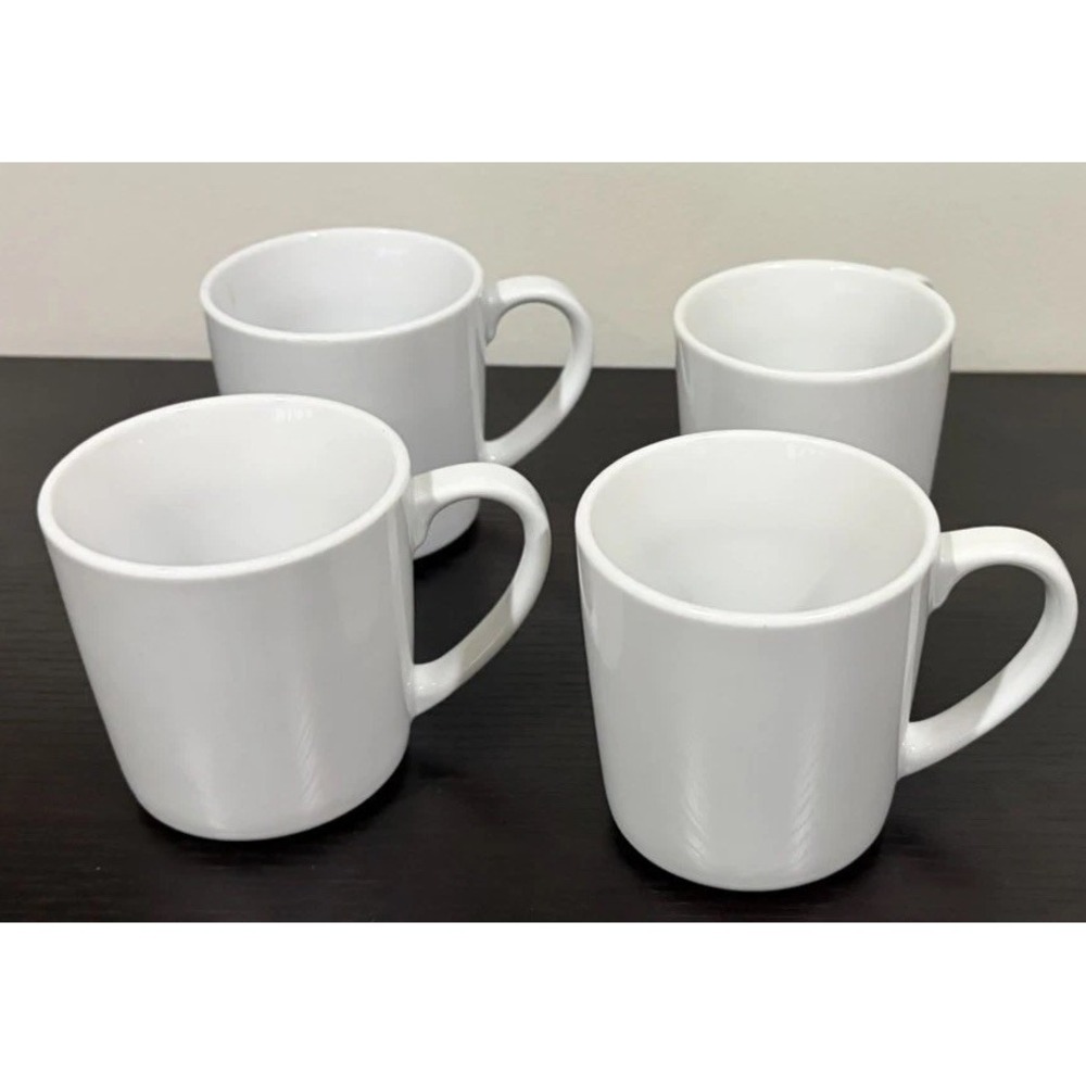 Set of 4 Crate & Barrel Mugs White Porcelain Coffee Cups Tea Cup Made in Japan